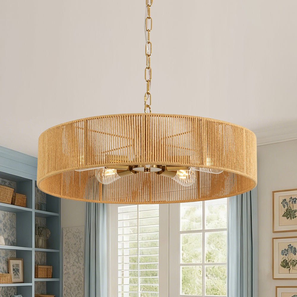 lightfixturesusa-french-country-brown-woven-rope-wide-drum-semi-flush-chandelier-chandelier-236-in-1215113 LightFixturesUSA - French Country Brown Woven Rope Wide Drum Semi Flush Chandelier - Chandelier - 23.6 in -