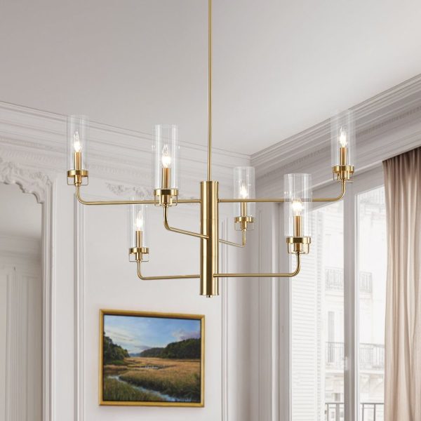 LightFixturesUSA - French Cylinder Ribbed Glass Round Tiered Candle Chandelier - Chandelier - Brass -