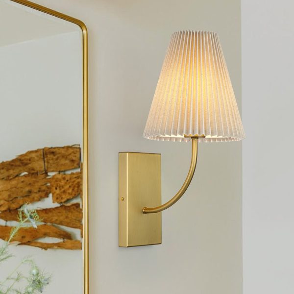 LightFixturesUSA - French Elegant 1 - Light Pleated Fabric Wall Lamp - Wall Sconce - Brass -