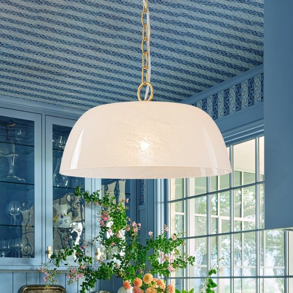 LightFixturesUSA - French Luxe 1 - Light White Clouded Glass Round Pendant - Pendant Light - Brass - 