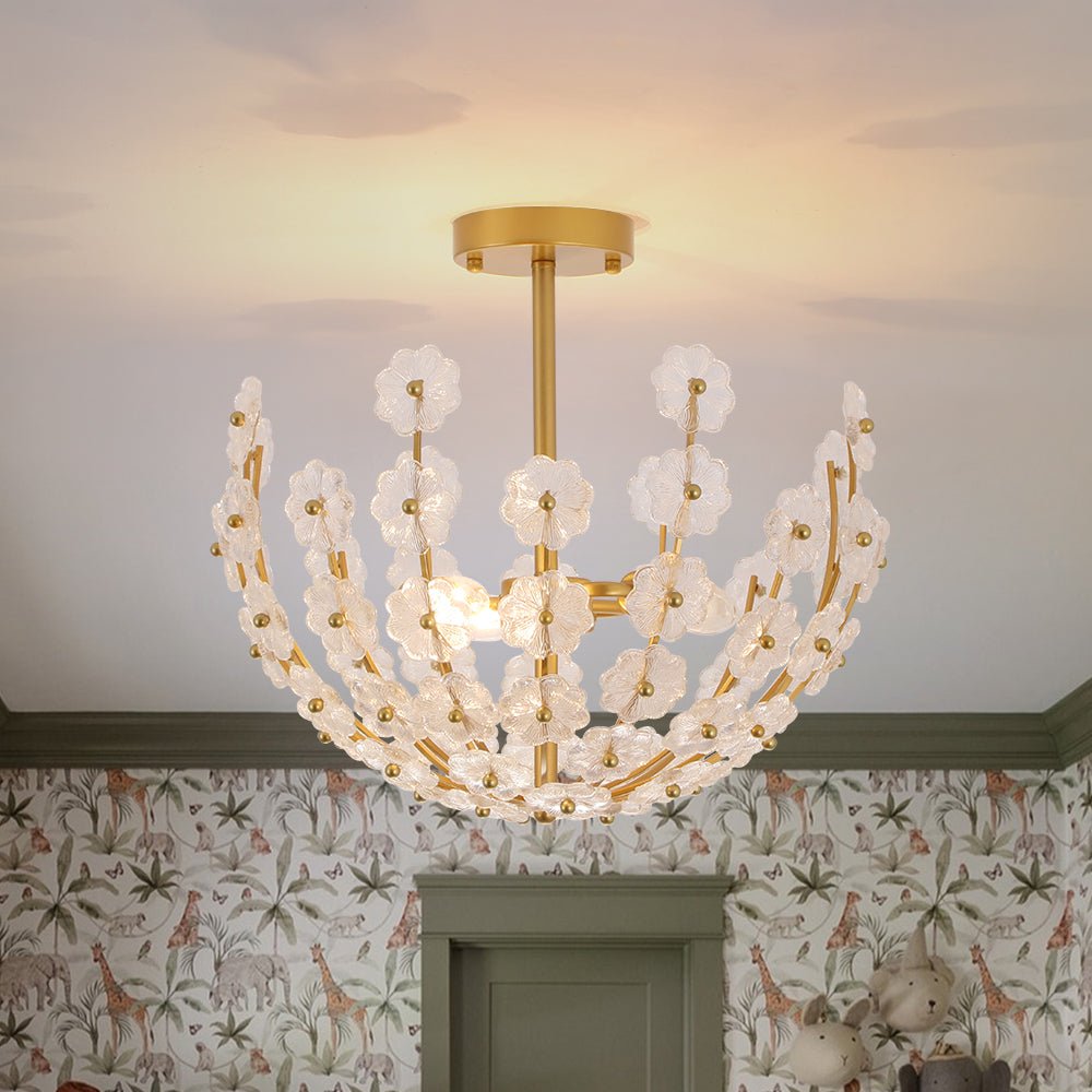 lightfixturesusa-french-sculpture-brass-bloom-glass-floral-semi-flush-mount-ceiling-light-gold-9260051 LightFixturesUSA - French Sculpture Brass Bloom Glass Floral Semi Flush Mount - Ceiling Light - Gold -