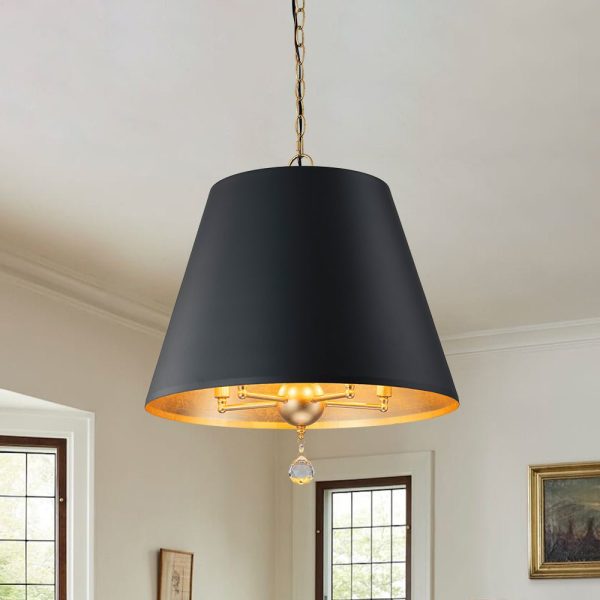 LightFixturesUSA - French Vintage Black Gold Iron Drum Cage Chandelier - Chandelier - 19.7 in - 