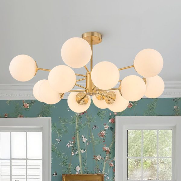 LightFixturesUSA - Frosted Glass Bubble 2 - Tier Sputnik Semi Flush Chandelier - Chandelier - Brass - 