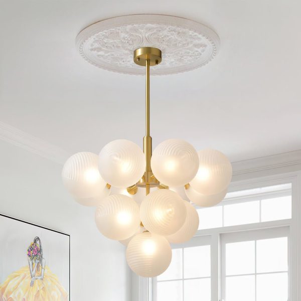 LightFixturesUSA-Frosted Ribbed Glass Bubble Chandelier-Chandelier-13-Lt-