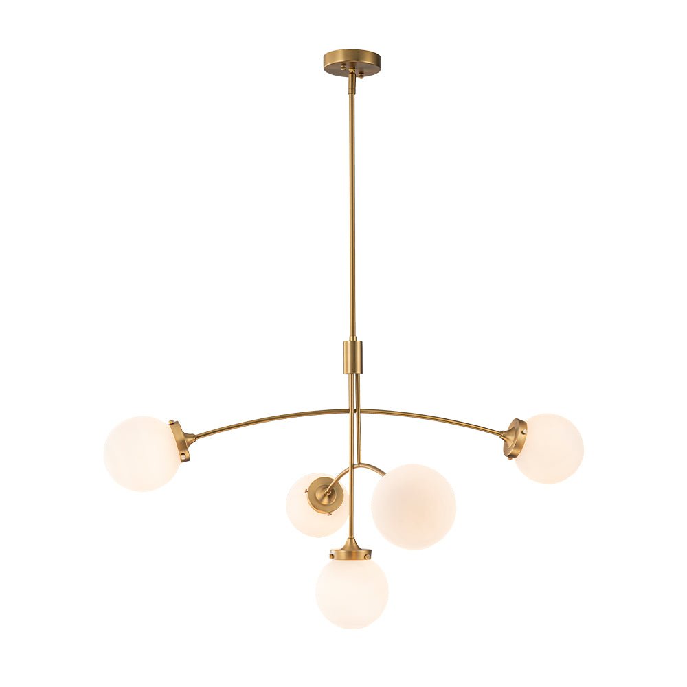 lightfixturesusa-funky-5-light-seesaw-arched-arm-glass-globe-chandelier-chandelier-clear-glass-110721