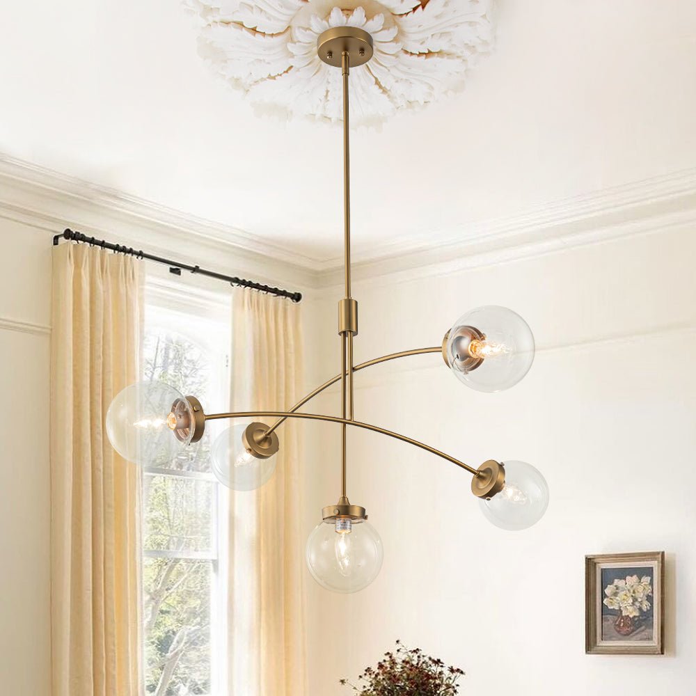 lightfixturesusa-funky-5-light-seesaw-arched-arm-glass-globe-chandelier-chandelier-clear-glass-300403