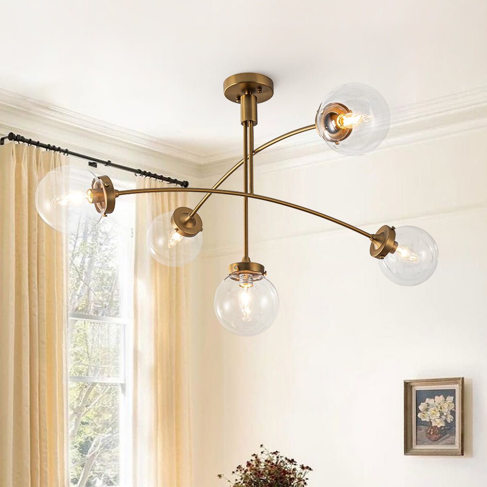 lightfixturesusa-funky-5-light-seesaw-arched-arm-glass-globe-semi-flush-chandelier-chandelier-clear-glass-786686 LightFixturesUSA - Funky 5 - Light Seesaw Arched Arm Glass Globe Semi Flush Chandelier - Chandelier - Clear Glass -