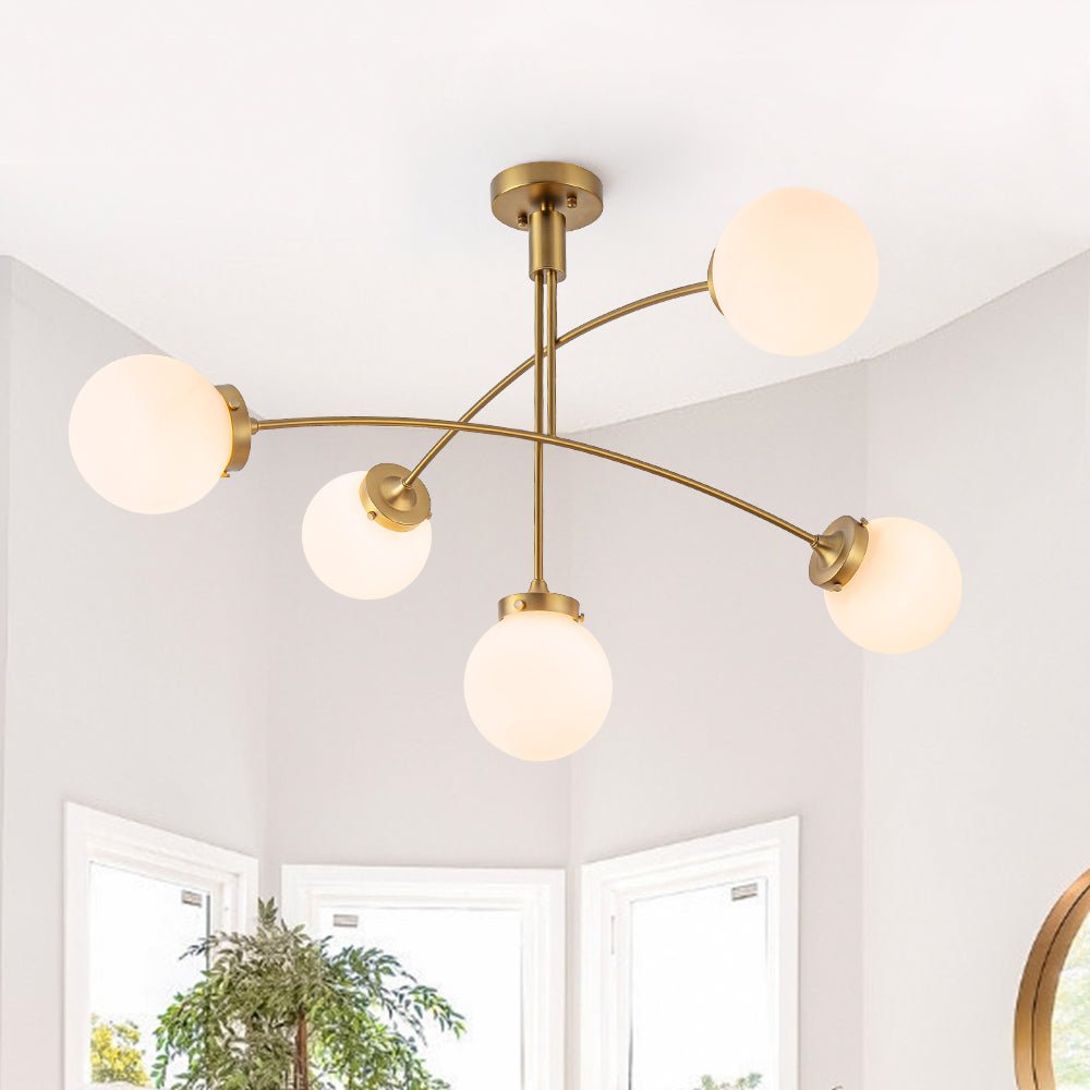 lightfixturesusa-funky-5-light-seesaw-arched-arm-glass-globe-semi-flush-chandelier-chandelier-white-glass-143542 LightFixturesUSA - Funky 5 - Light Seesaw Arched Arm Glass Globe Semi Flush Chandelier - Chandelier - White Glass -
