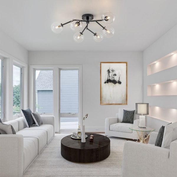 LightFixturesUSA - Funky Branch Style 6 - Light Clear Glass Bubble Semi Flush Mount - Ceiling Light - Black -