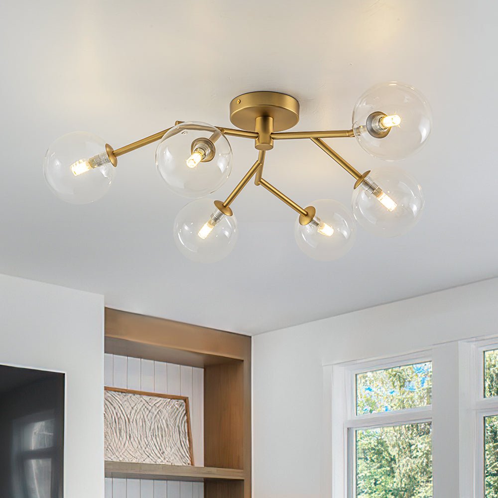lightfixturesusa-funky-branch-style-6-light-clear-glass-bubble-semi-flush-mount-ceiling-light-brass-941015 LightFixturesUSA - Funky Branch Style 6 - Light Clear Glass Bubble Semi Flush Mount - Ceiling Light - Brass -