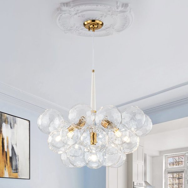 LightFixturesUSA - Funky Cluster Clear Faceted Glass Orb Bubble Chandelier - Chandelier - White -