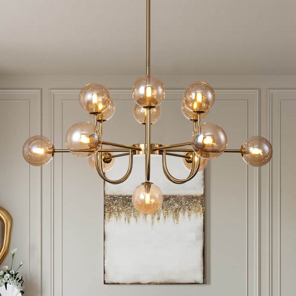 LightFixturesUSA-Glam 13-Light Sputnik Glass Globe Bubble Chandelier-Chandelier-Brass-