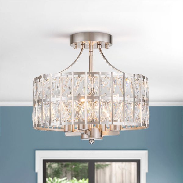 LightFixturesUSA - Glam 4 - Light Drum Crystal Ceiling Light - Ceiling Light - Nickel -