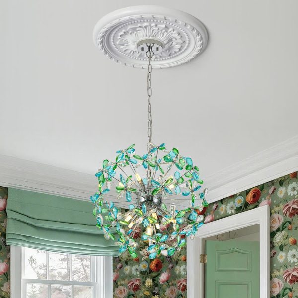 LightFixturesUSA - Glam Bloom Green Blue Crystal Flower Dandelion Chandelier - Chandelier - Chrome - 