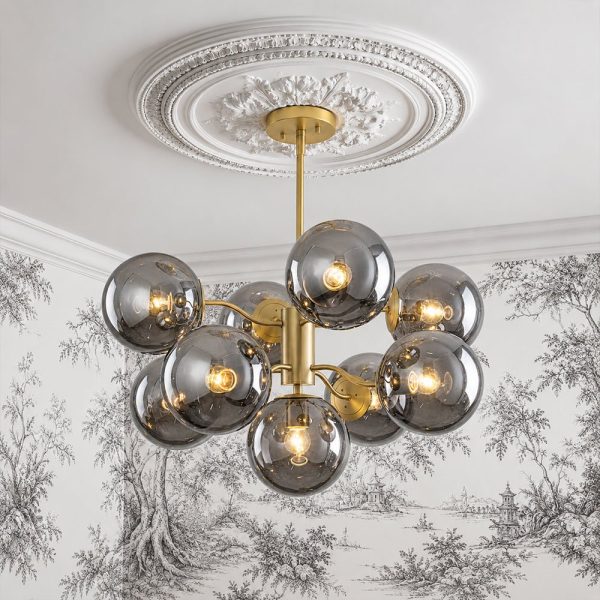 LightFixturesUSA - Glam Dark Pearl Smoked Glass Globe Bubble Sputnik Chandelier - Chandelier - Brass - 