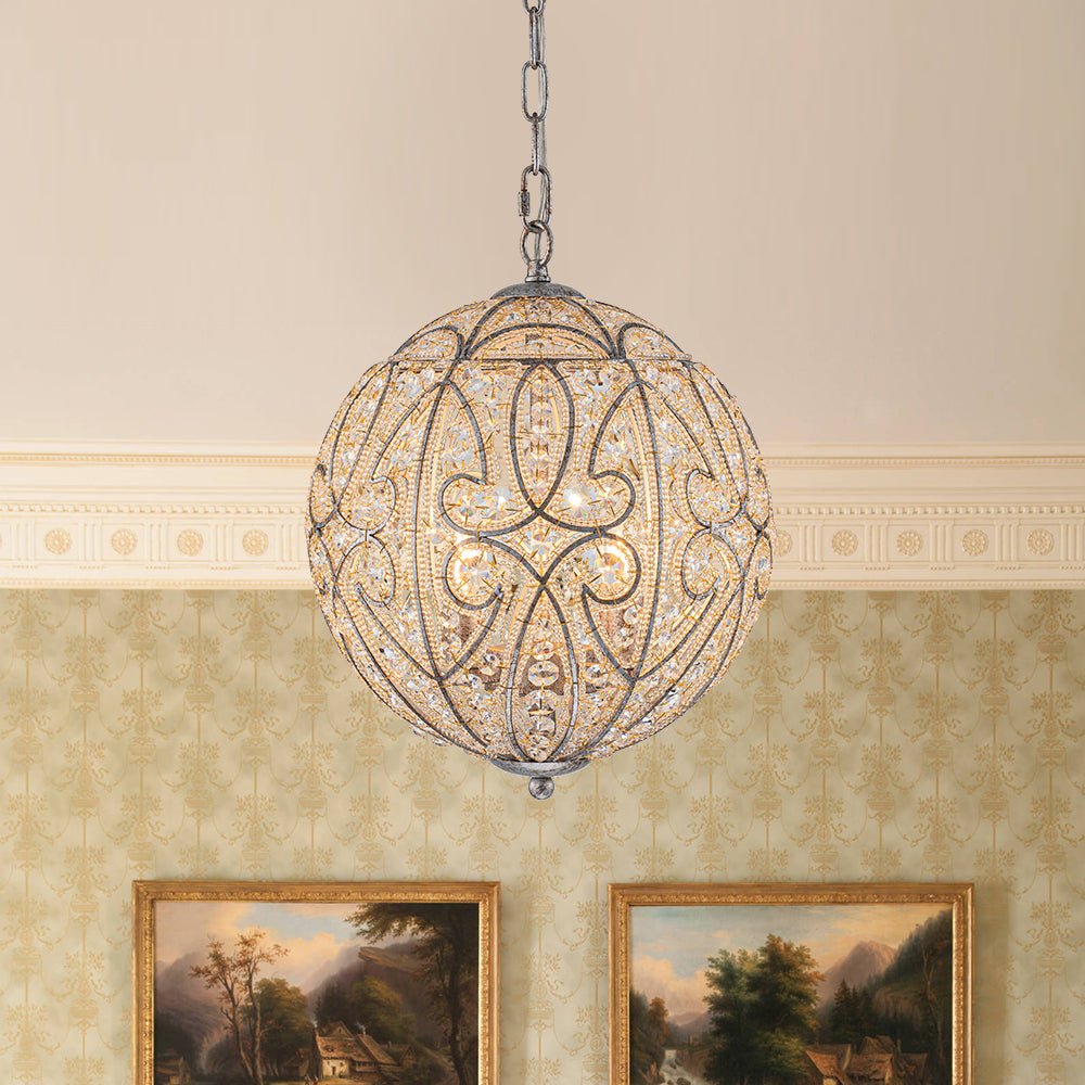 lightfixturesusa-glam-shabby-chic-crystal-globe-chandelier-distressed-silver-chandelier-4-lt-907431 LightFixturesUSA - Glam Shabby Chic Crystal Globe Chandelier Distressed Silver - Chandelier - 4 - Lt -