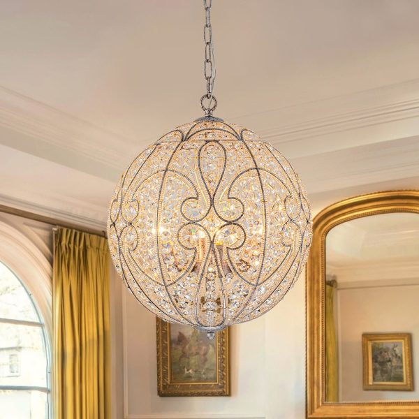 LightFixturesUSA - Glam Shabby Chic Crystal Globe Chandelier Distressed Silver - Chandelier - 6 - Lt -