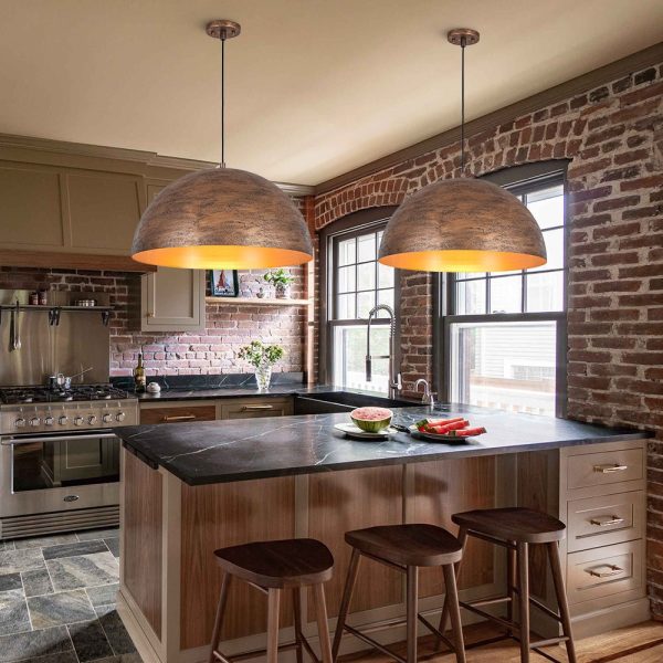 LightFixturesUSA - Industrial Antique Textured Bronze Oversized Iron Dome Pendant - Pendant Light - 23.6 in - 