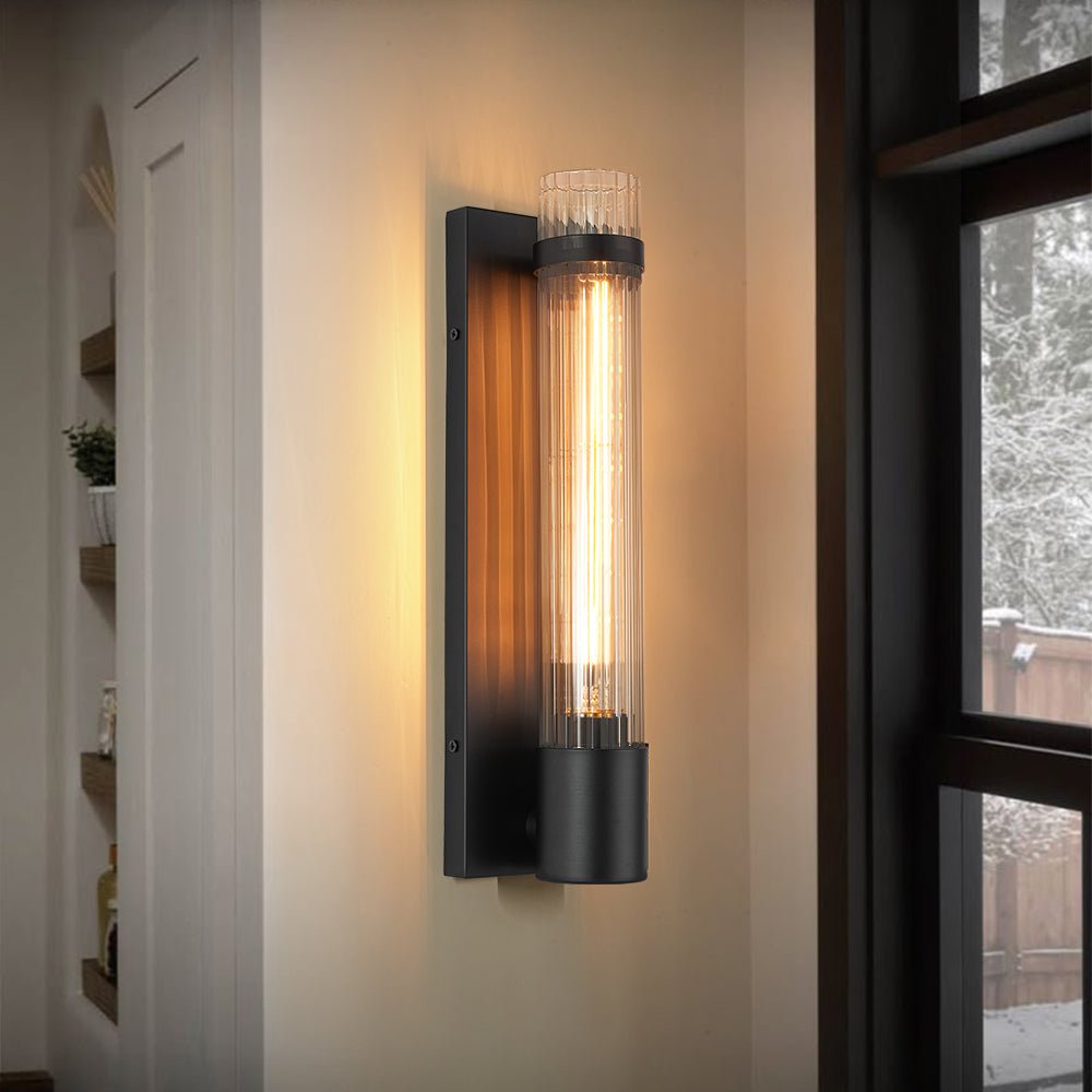 lightfixturesusa-industrial-black-reeded-glass-linear-tube-wall-light-wall-sconce-1-pack-614209 LightFixturesUSA - Industrial Black Reeded Glass Linear Tube Wall Light - Wall Sconce - 1 Pack -