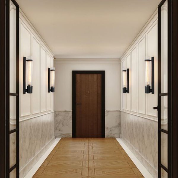 LightFixturesUSA - Industrial Black Reeded Glass Linear Tube Wall Light - Wall Sconce - 2 Packs -