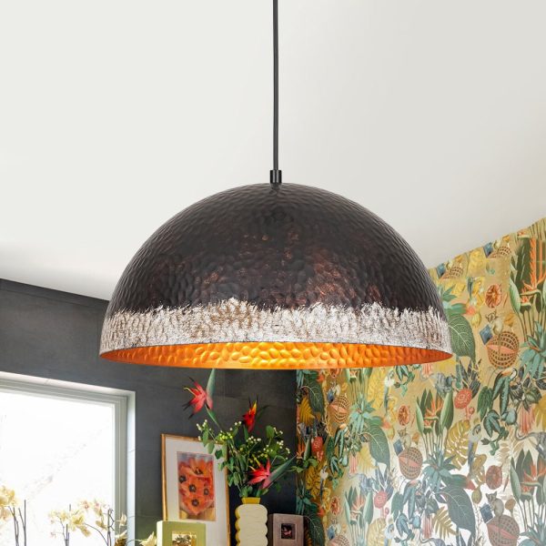 LightFixturesUSA - Industrial Dark Rusty Hammered Metal Dome Pendant - Pendant Light - 15.7 in - 