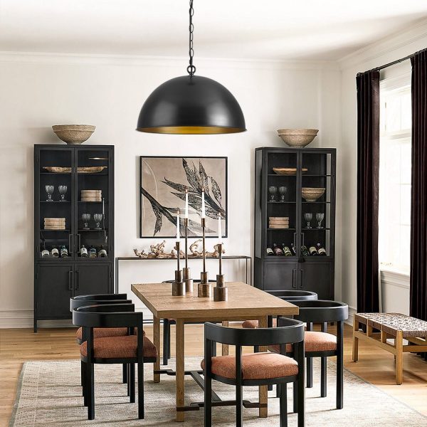 LightFixturesUSA - Industrial Farmhouse Black Iron Oversized Dome Pendant Light - Pendant Light - 23.6 in. -
