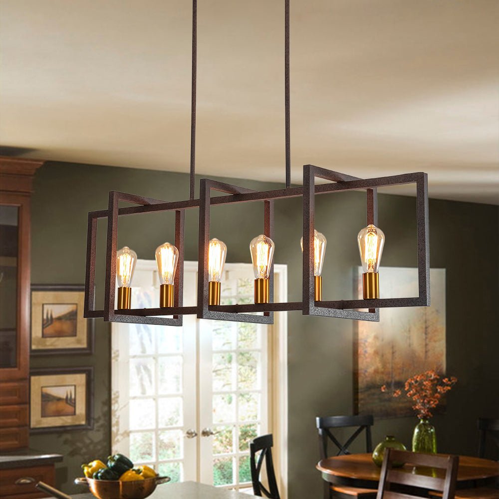 lightfixturesusa-industrial-farmhouse-rectangular-kitchen-island-pendant-chandelier-dark-rust-713002 LightFixturesUSA - Industrial Farmhouse Rectangular Kitchen Island Pendant - Chandelier - Dark Rust -