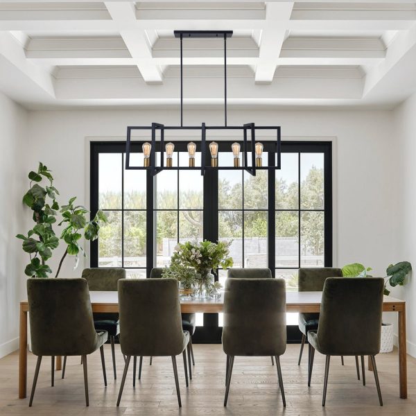 LightFixturesUSA - Industrial Farmhouse Rectangular Kitchen Island Pendant - Chandelier - Matte Black -