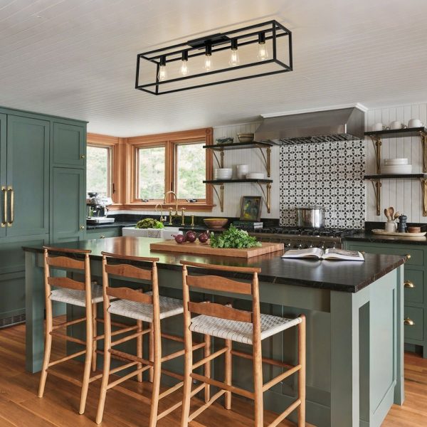 LightFixturesUSA - Industrial Minimalist Rectangle Cage Semi Flush Mount - Ceiling Light - Black - 