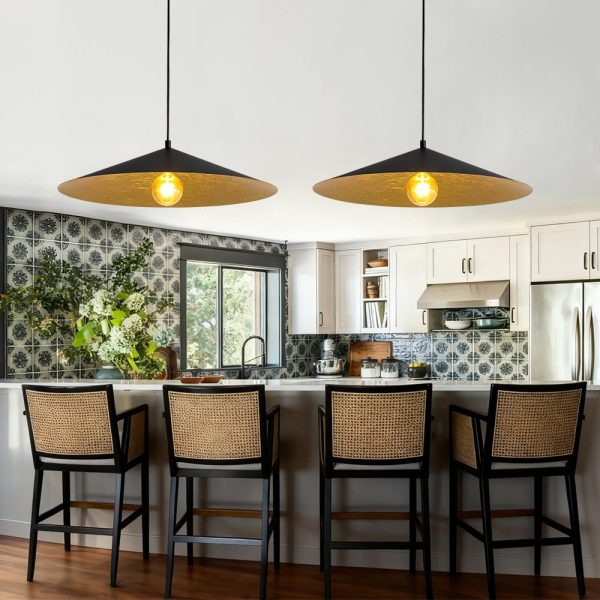 LightFixturesUSA - Industrial Oversized Iron Flat Cone Kitchen Pendant Light - Pendant Light - M - 25.6 in -