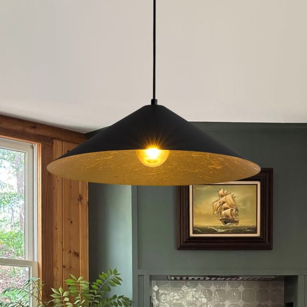LightFixturesUSA - Industrial Oversized Iron Flat Cone Kitchen Pendant Light - Pendant Light - S - 23.6 in -
