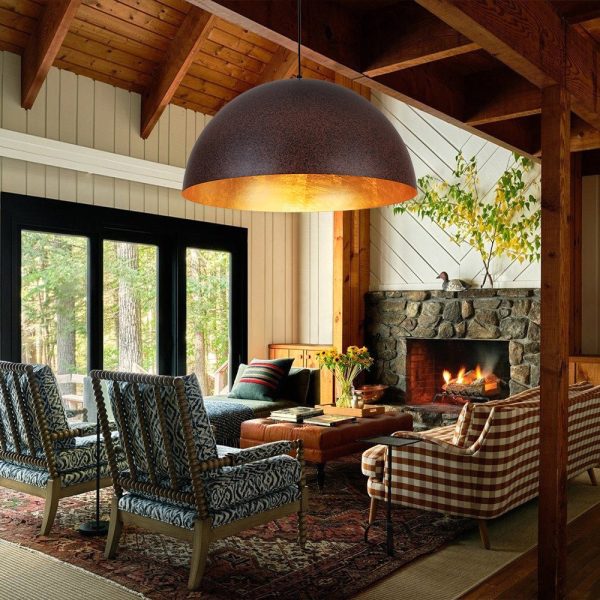 LightFixturesUSA - Industrial Oversized Large Metal Dome Pendant Light - Chandelier - Dark Copper - 23 in.