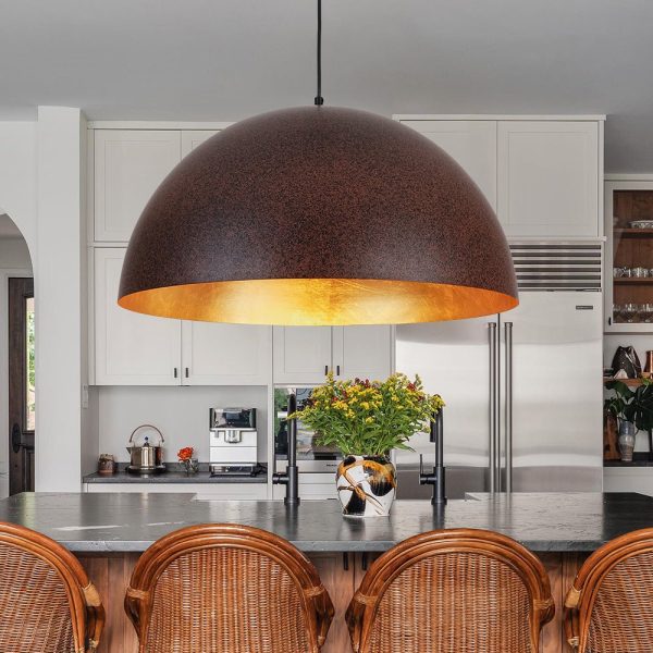 LightFixturesUSA - Industrial Oversized Large Metal Dome Pendant Light - Chandelier - Dark Copper - 31 in.
