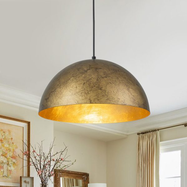 LightFixturesUSA - Industrial Oversized Large Metal Dome Pendant Light - Chandelier - Vintage Brass - 15 in.