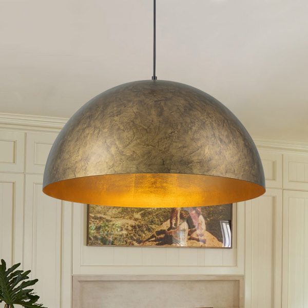 LightFixturesUSA - Industrial Oversized Large Metal Dome Pendant Light - Chandelier - Vintage Brass - 23 in.