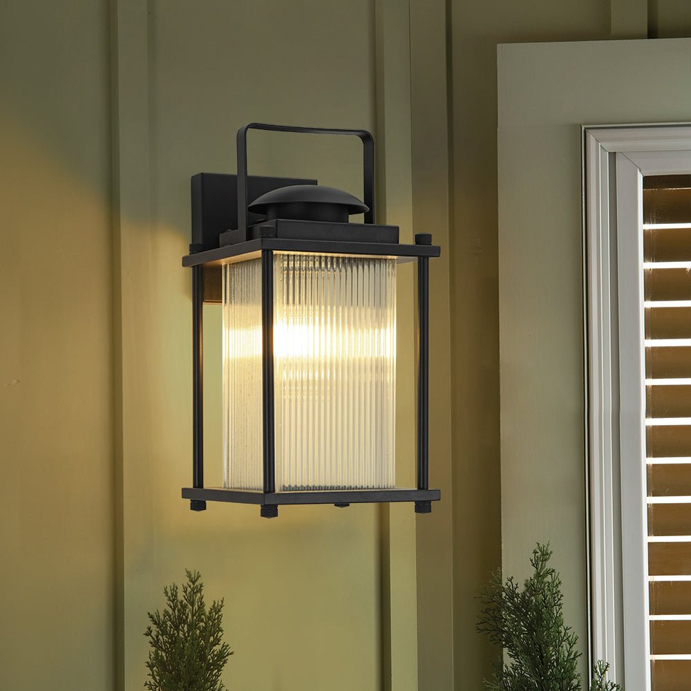 lightfixturesusa-ip23-black-ribbed-glass-square-outdoor-wall-lantern-wall-sconce-1-pack-9508297 LightFixturesUSA - IP23 Black Ribbed Glass Square Outdoor Wall Lantern - Wall Sconce - 1 Pack -