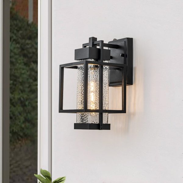 LightFixturesUSA-IP23 Black Water-Proof 1-Light Square Cage Outdoor Wall Sconce-Wall Sconce-1 Light-Matte Black