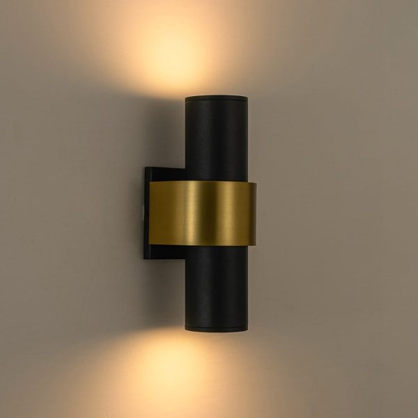 LightFixturesUSA - IP54 2 - Light Black Brass Tube LED Outdoor Wall Lamp - Wall Sconce - 1 Pack - 