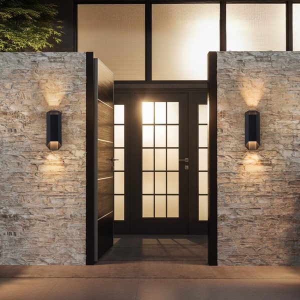 LightFixturesUSA - IP54 Up and Down Black Geometric Tube LED Outdoor Wall Light - Wall Sconce - 2 Pack -