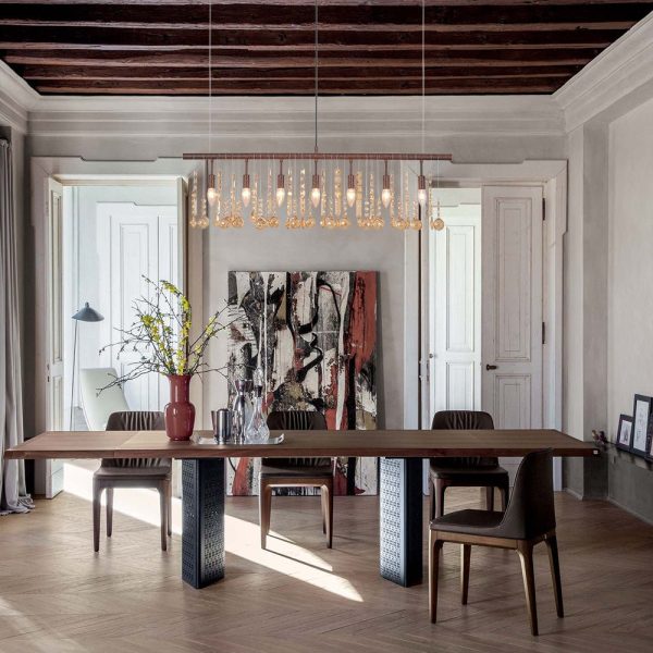 LightFixturesUSA - Italy Vintage Luxe Draped Amber Crystal Linear Chandelier - Chandelier - Red Rust - 