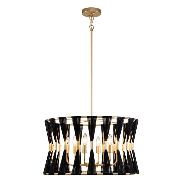 LightFixturesUSA-Ivory Woven Brass Open Drum Pendant Light-Chandelier-Black-