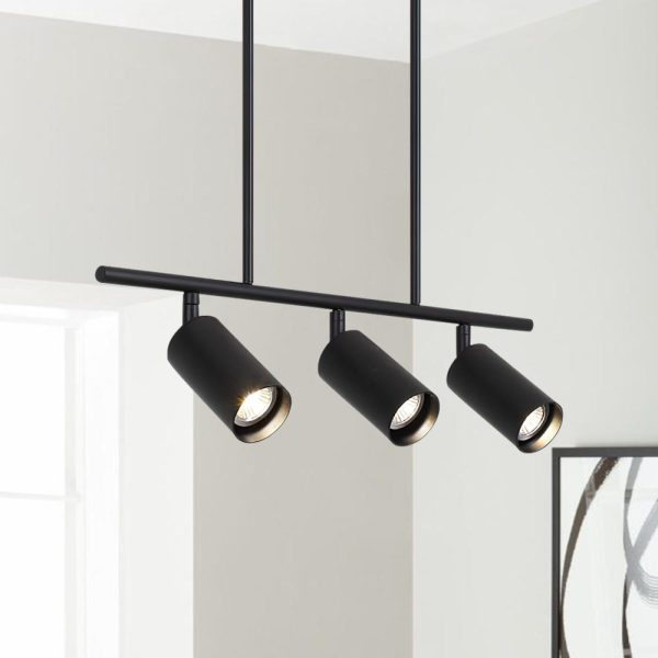 LightFixturesUSA-Kitchen Island Linear Pendant Track Lighting-Chandelier-Black-3-Lt