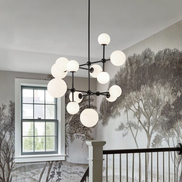 LightFixturesUSA - Luminous Opal Glass Globe Geometric Bubble Chandelier - Chandelier - Black (Exclusive Offer) -