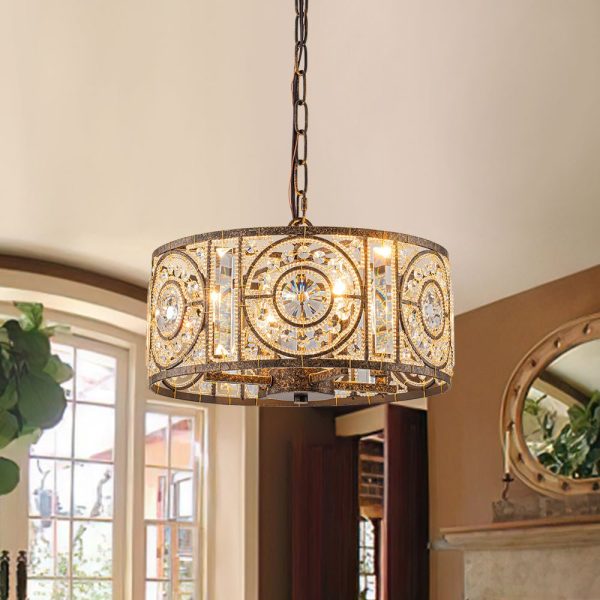 LightFixturesUSA - Luxe Moroccan Antique Crystal Drum Cage Chandelier - Chandelier - 14.1 in. -