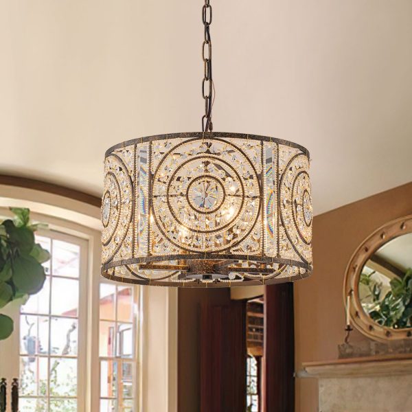 LightFixturesUSA - Luxe Moroccan Antique Crystal Drum Cage Chandelier - Chandelier - 15.7 in. -