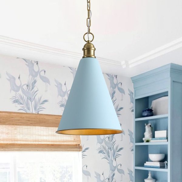 LightFixturesUSA - Macaron Brass Baby Blue 1 - Light Iron Conical Kitchen Pendant - Pendant Light - Blue -