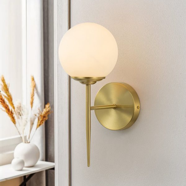 LightFixturesUSA-Mid-Century 1-Light Brass Frosted Glass Globe Wall Sconce-Wall Sconce-Brass-1-Lt (Pre-Order)
