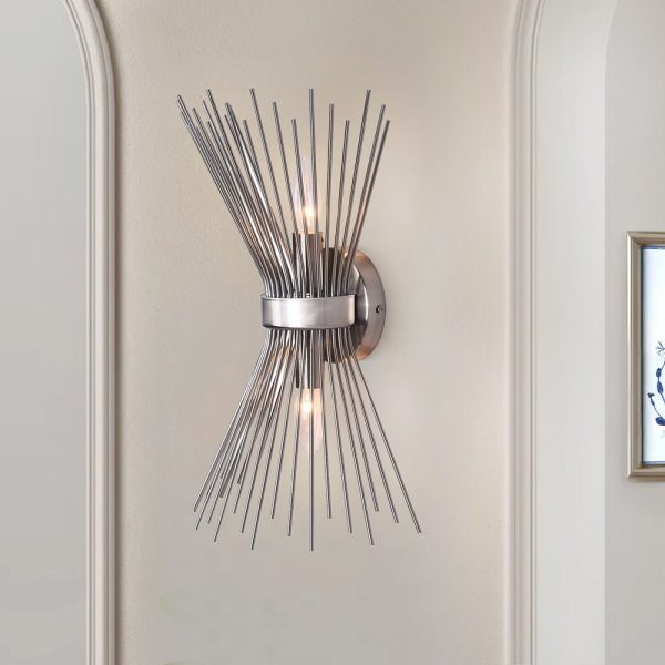 LightFixturesUSA-Mid Century 2-Light Sunburst Wall Sconce-Wall Sconce-Nickel-