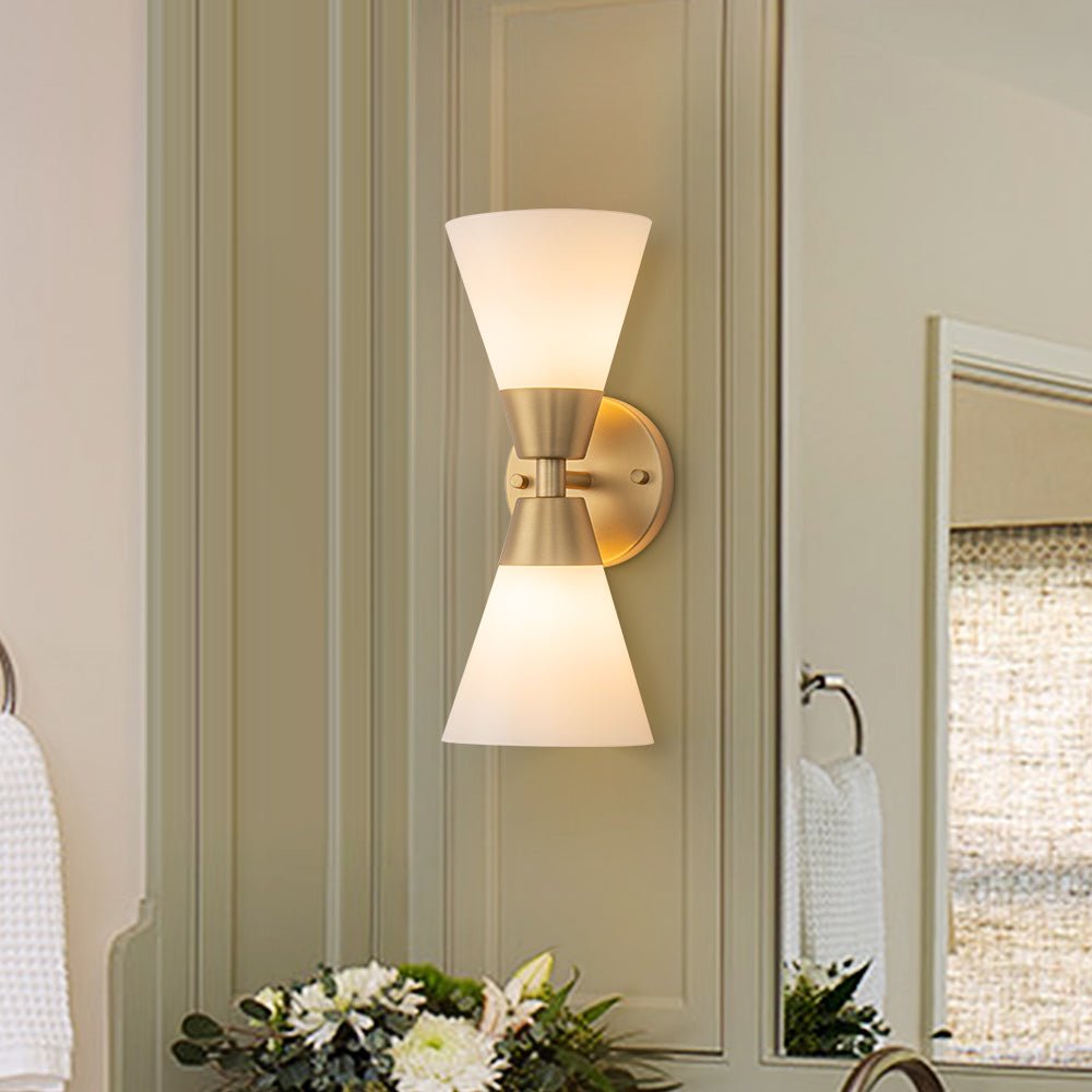 lightfixturesusa-mid-century-2-light-up-down-opal-glass-cone-wall-sconce-wall-sconce-brass-791057 LightFixturesUSA - Mid - Century 2 - Light Up Down Opal Glass Cone Wall Sconce - Wall Sconce - Brass -