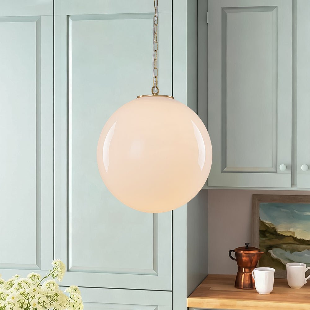lightfixturesusa-mid-century-brass-1-light-shine-opal-glass-globe-pendant-pendant-light-chain-5256944 LightFixturesUSA - Mid - Century Brass 1 - light Shine Opal Glass Globe Pendant - Pendant Light - Chain -